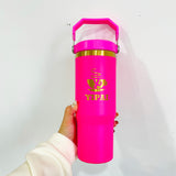 25 Pack 30oz Gold/Copper Plated Christmas Green Red Pink Black White Water Bottles with Flip Straws_GGblanks