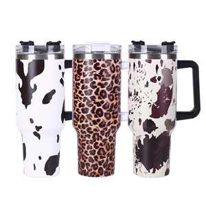 16 Pack 40oz 5D Leopard Printed Travel Mugs with Handle Insulated Stainless Steel Vacuum_GGblanks