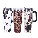 16 Pack 40oz 5D Leopard Printed Travel Mugs with Handle Insulated Stainless Steel Vacuum_GGblanks