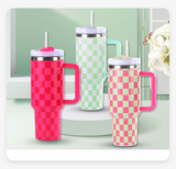 20 Pack 40oz Checkered Pattern Stainless Steel Mug with Handle H2.0_GGblanks