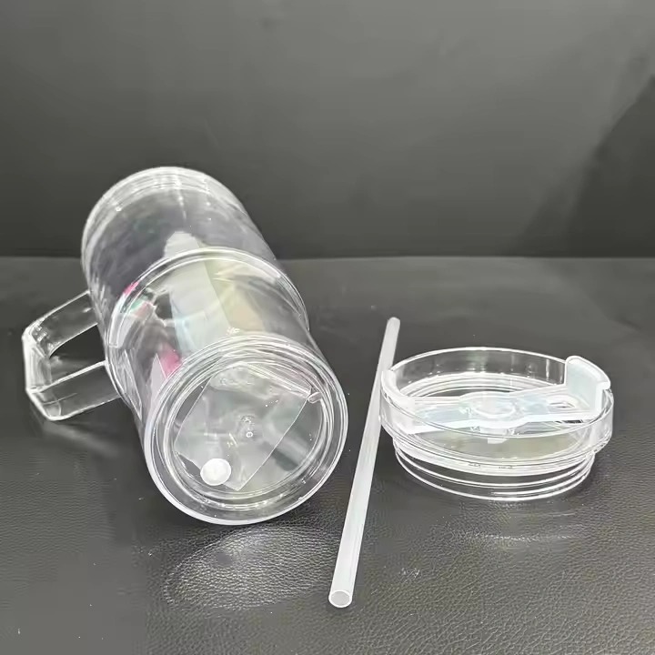 20 Pack GGblanks Glitter 40oz Clear Acrylic Snow Globe Cups Plastic Double Wall Tumbler with Pre Drilled Hole and Plug for UV DTF Transfer Wrap_GGblanks