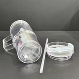 20 Pack GGblanks Glitter 40oz Clear Acrylic Snow Globe Cups Plastic Double Wall Tumbler with Pre Drilled Hole and Plug for UV DTF Transfer Wrap_GGblanks