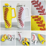 20 Pack 40oz H1.0 Yellow Tumbler with Baseball Bling Rhinestone_GGblanks