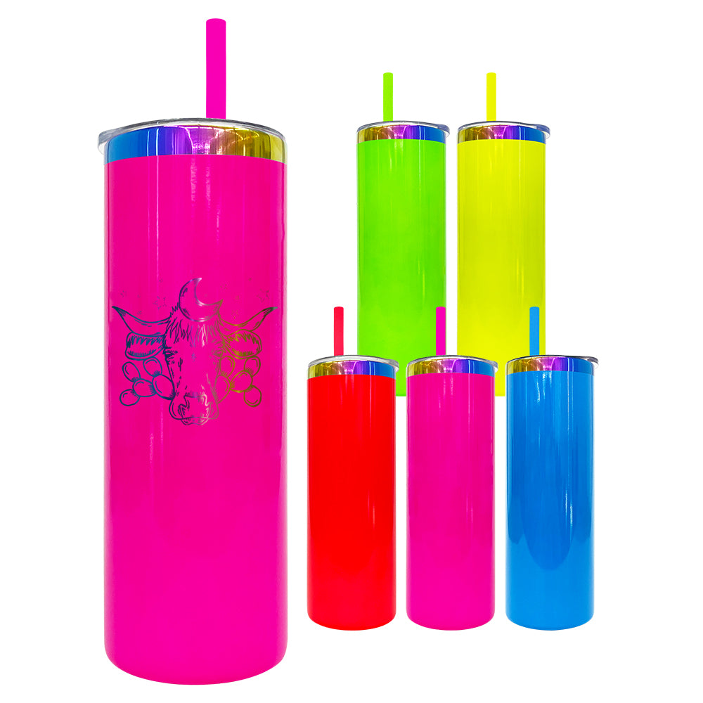 20 Pack 20oz neon rainbow plated double walled stainless steel tumblers for sublimation and laser engraving_GGblanks