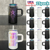 25 Pack Rainbow Plated Rainbow Underneath Kids 16oz Stainless Steel Can with Handle_GGblanks