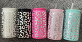 25 Pack 50 Pack 16oz Black Pink Teal White Clear with Holographic Leopard Glass Cans_GGblanks