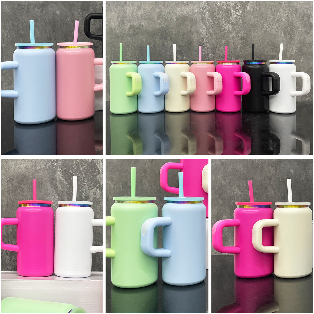 25 Pack Rainbow Plated Rainbow Underneath Kids 16oz Stainless Steel Can with Handle_GGblanks