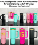 20 Pack 30oz Brushed Gold underneath Pink Hot Pink Black White Blue Powder Coated Quencher Tumblers_GGblanks