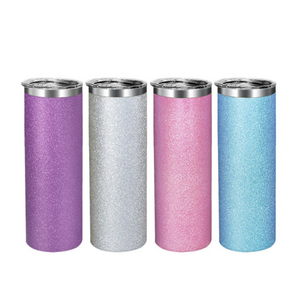 25 Pack 20oz Rough Glitter Straight Sublimation Skinny Tumbler with Silver Rim_GGblanks