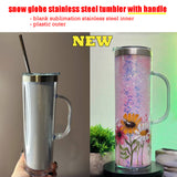 25 Pack Handle Avaliable 20oz White Sublimation Snow Globe Stainless Steel Inner Acrylic Outer Staight Tumbler_GGblanks