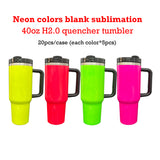20 Pack USA RTS 30oz Neon Water Bottles with Flip Straws 40oz Neon Quencher Tumbler with Handle for Sublimation_GGblanks