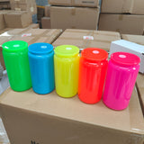 25 Pack 50 Pack 16oz Neon Glass Cans/Plastic 17oz Neon Mugs with Straws and Lids for Uv Dtf Wraps_GGblanks
