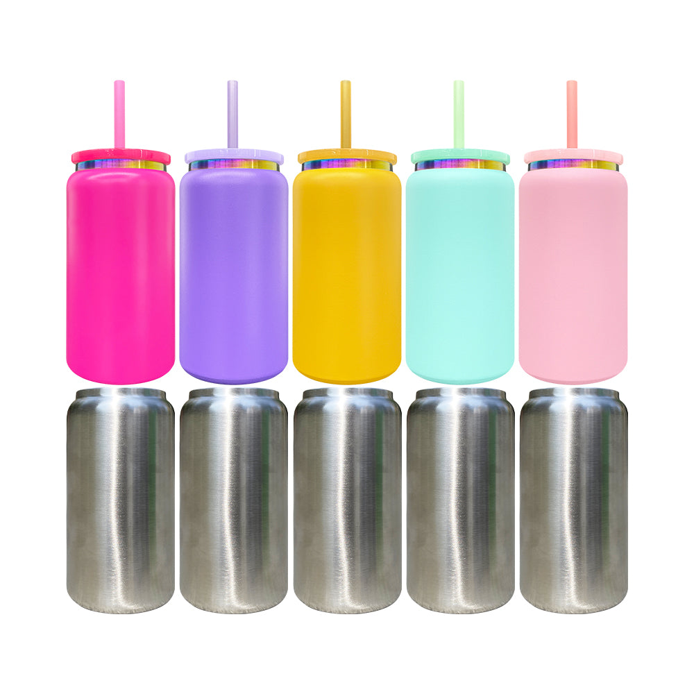 25 Pack 16oz Stainless Steel Cans Rainbow Plated 13pcs Black 12pcs White Soda Cans_GGblanks