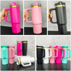 20 Pack 30oz Brushed Gold underneath Pink Hot Pink Black White Blue Powder Coated Quencher Tumblers_GGblanks