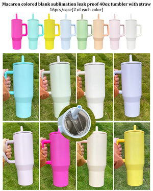 16 Pack Macaron Colored Blank Sublimation Leakproof 40oz Tumbler with Straw_GGblanks