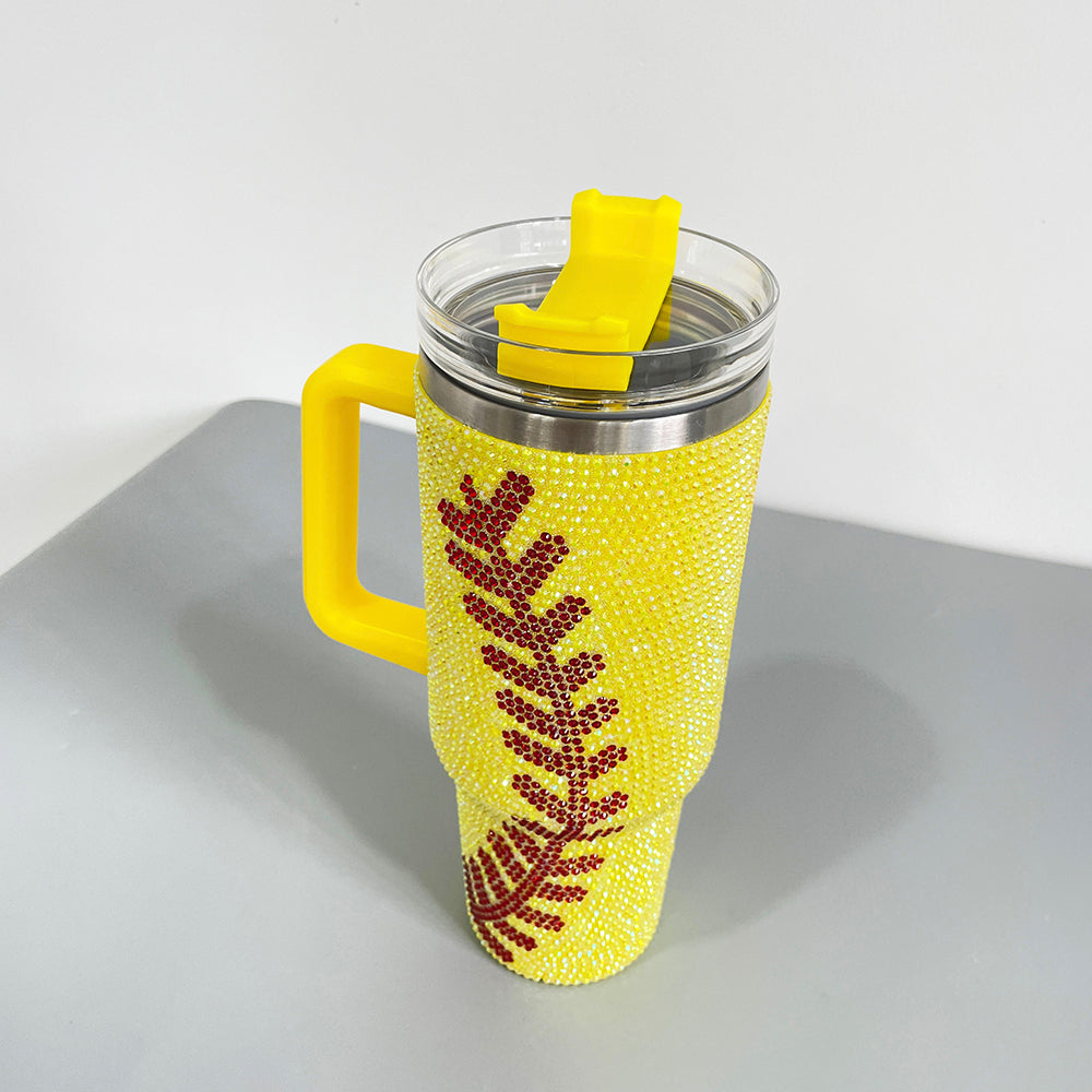 20 Pack 40oz H1.0 Yellow Tumbler with Baseball Bling Rhinestone_GGblanks