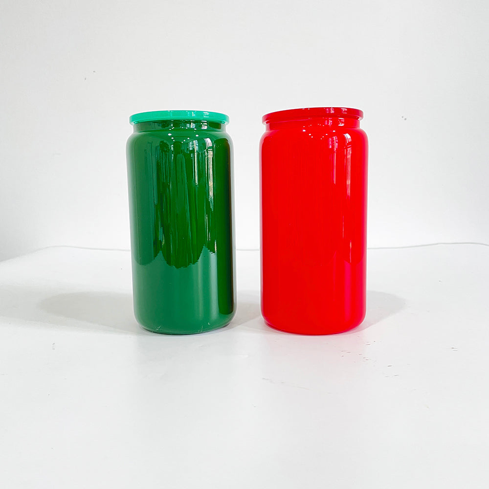 25 Pack 50 Pack 16oz Macaron Solid Color Red Green Christmas Purple Hot Pink Teal Light Pink White Glass Cans_GGblanks