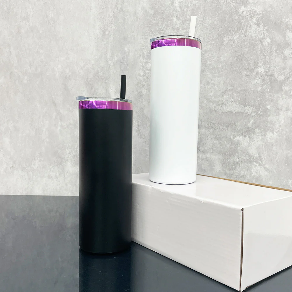 25 Pack 20oz Mirror Purple Plate Powder Coat Straight Skinny Tumblers_GGblanks
