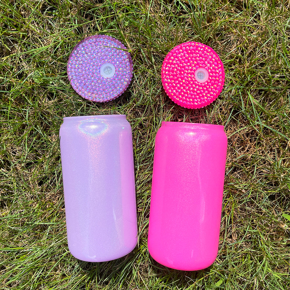 50 Pack 16oz Shimmer Glass Can With Bling Rhinestone Plastic Lids_GGblanks