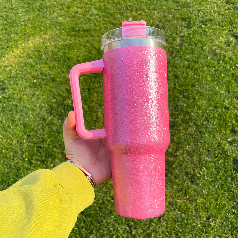 China RTS_40oz Blank Sublimation Glittery Rough Powder Glitter Tumbler Mugs with Handle And Straw ZSQ40002- GGblanks