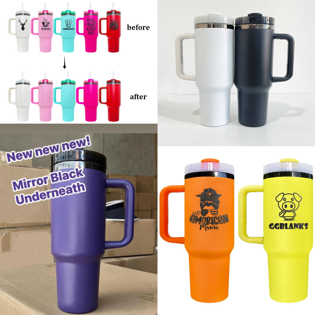 20 Pack 40oz Black Underneath Black Plated Black/Red/Pink/Blue/Light Pink/White/Yellow/Orange Tumblers for Laser Engraving_GGblanks