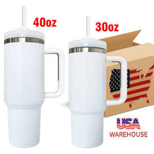 20 Pack 25 Pack 30oz/40oz H2.0 Blank Sublimation White Glossy Travel Tumbler with Handle_GGblanks