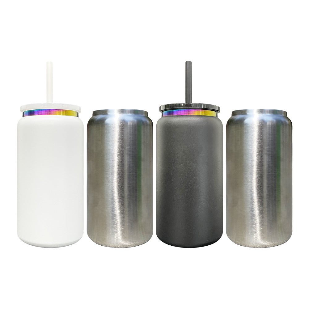25 Pack 16oz Stainless Steel Cans Rainbow Plated 13pcs Black 12pcs White Soda Cans_GGblanks