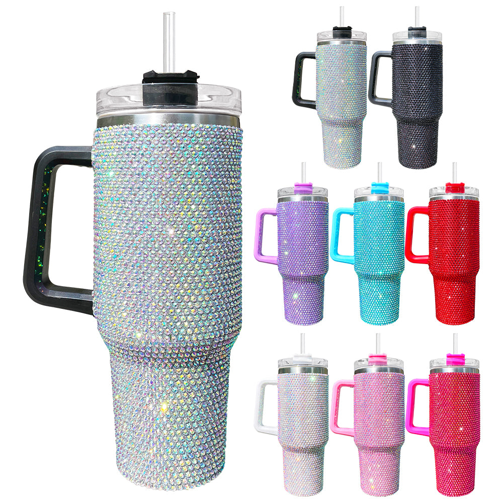 16 Pack 40oz H1.0 Colorful Rhinestone Full Coverd Bling Stanley Style Travel Mug Tumbler_GGbblanks