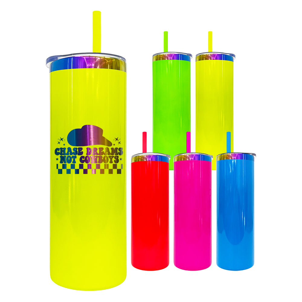 20 Pack 20oz neon rainbow plated double walled stainless steel tumblers for sublimation and laser engraving_GGblanks