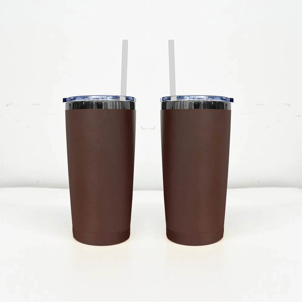 25 Pack Yeti Style 20oz Black Plated Red Chocolate Colorful Car Cups Power Coated Tumblers with Colorful Straws_GGblanks