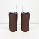 25 Pack Yeti Style 20oz Black Plated Red Chocolate Colorful Car Cups Power Coated Tumblers with Colorful Straws_GGblanks