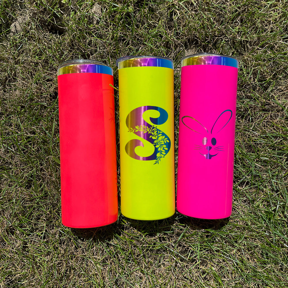 20 Pack 20oz neon rainbow plated double walled stainless steel tumblers for sublimation and laser engraving_GGblanks