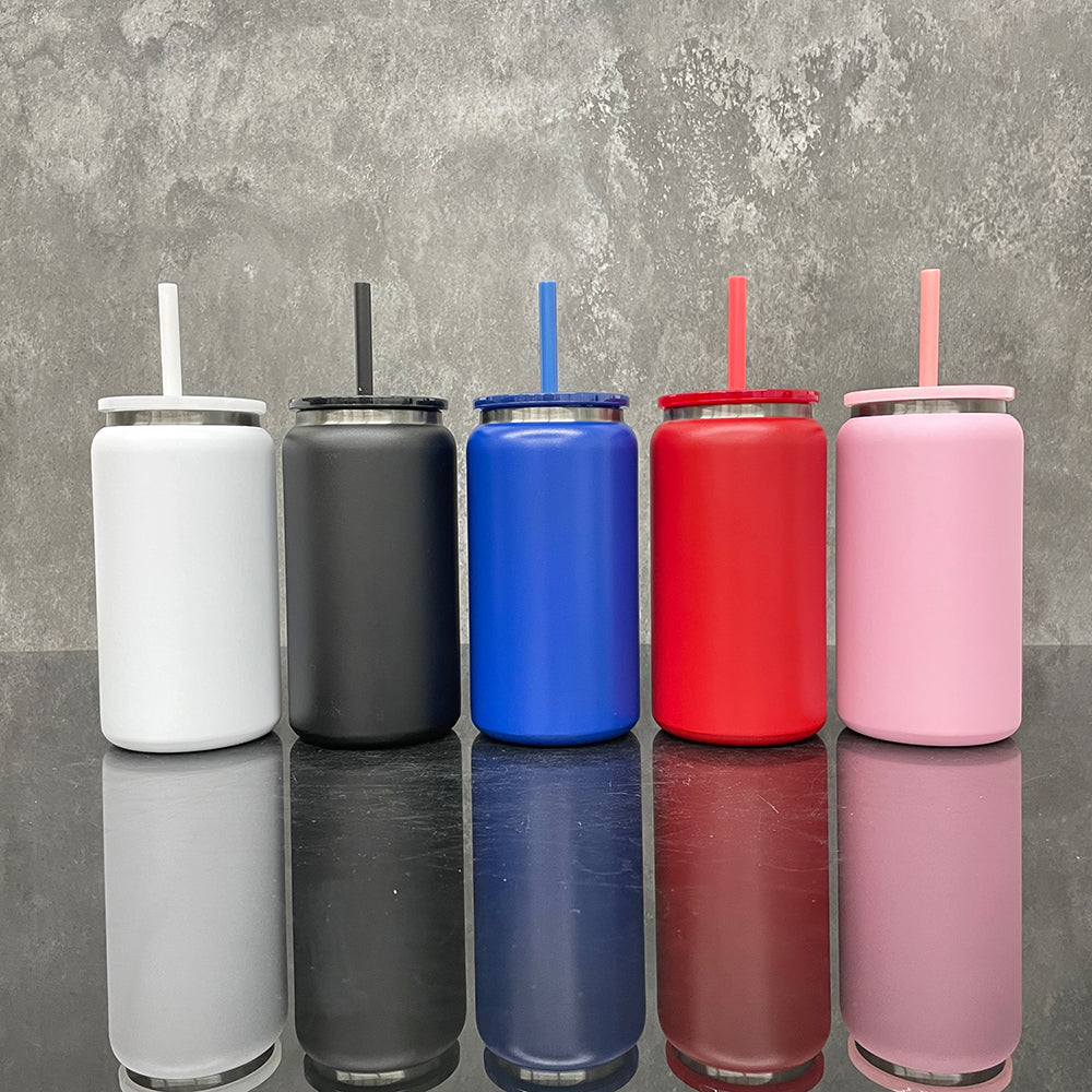 25 Pack USA RTS 16oz Stainless Steel Cans Black Plated Red Blue Black White PInk Soda Cans_GGblanks