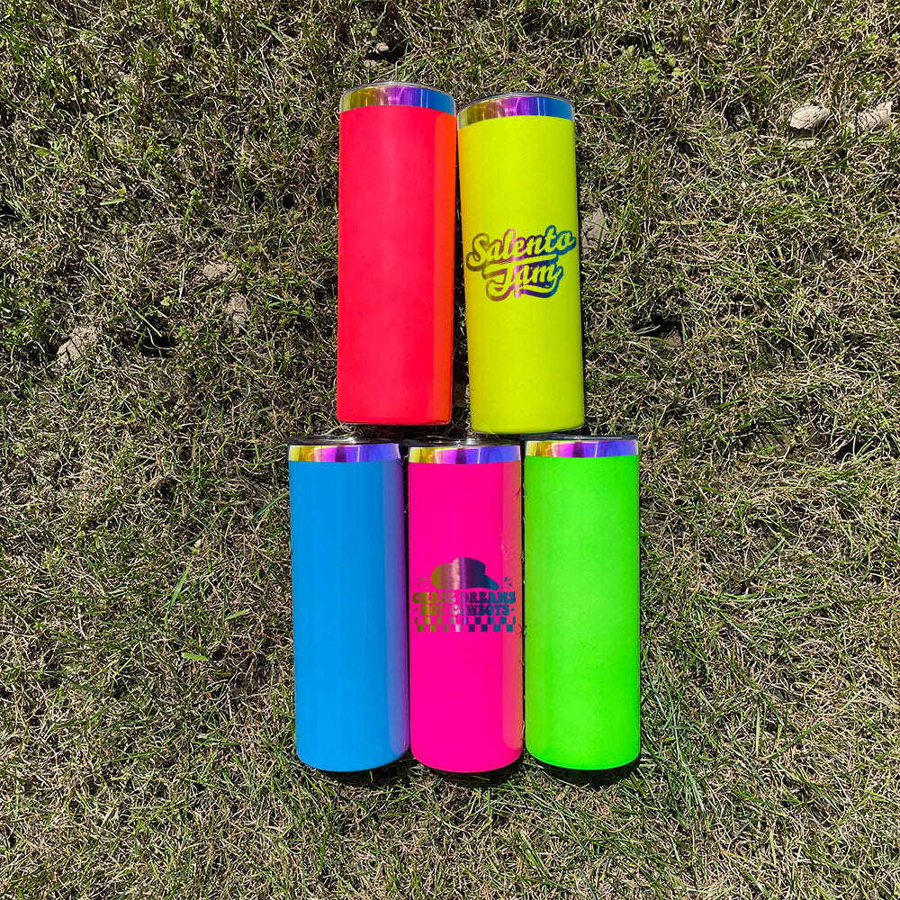 20 Pack 20oz neon rainbow plated double walled stainless steel tumblers for sublimation and laser engraving_GGblanks