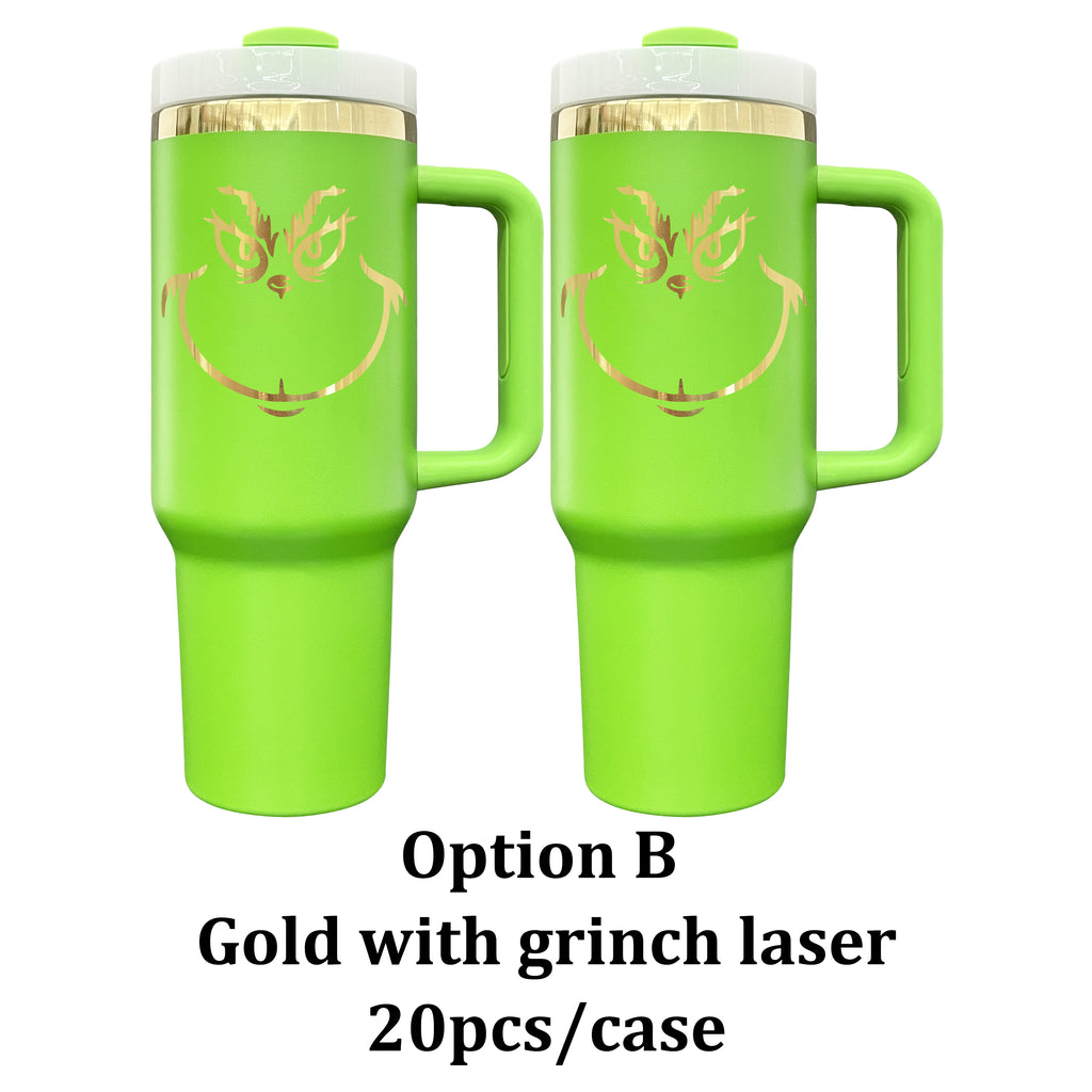 20 Pack Mirror Gold Plated Christmas Green Powder Coated H2.0 30oz 40oz Tumblers with Grinch Laser_GGblanks