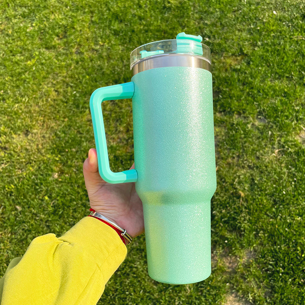 China RTS_40oz Blank Sublimation Glittery Rough Powder Glitter Tumbler Mugs with Handle And Straw ZSQ40002- GGblanks