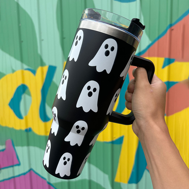 20 Pack 40oz Ghost Tumbler with Handle Halloween Coffee Tumbler_GGblanks