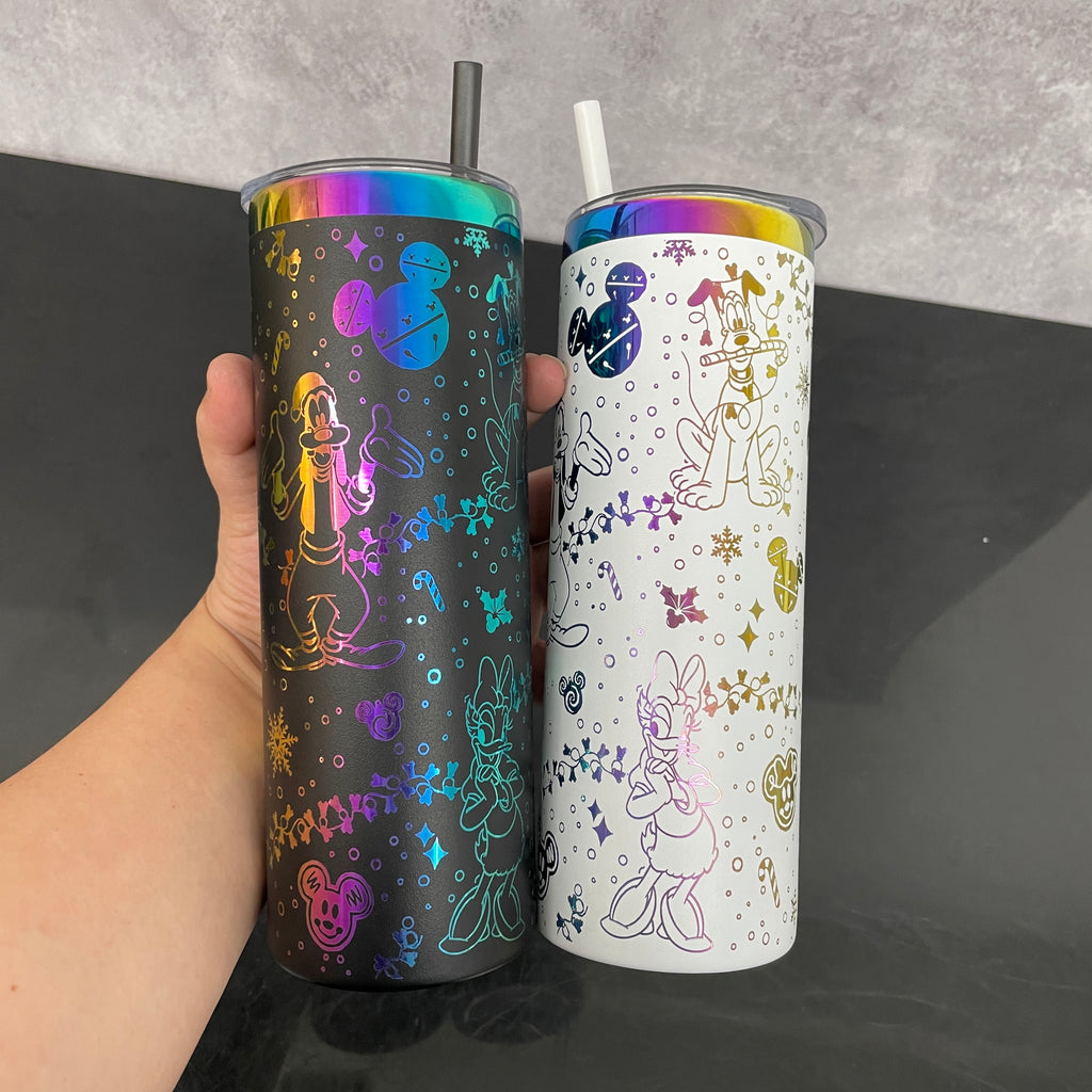25 Pack 20oz Christmas straight tumblers with rainbow laser engraving Disney design_GGblanks