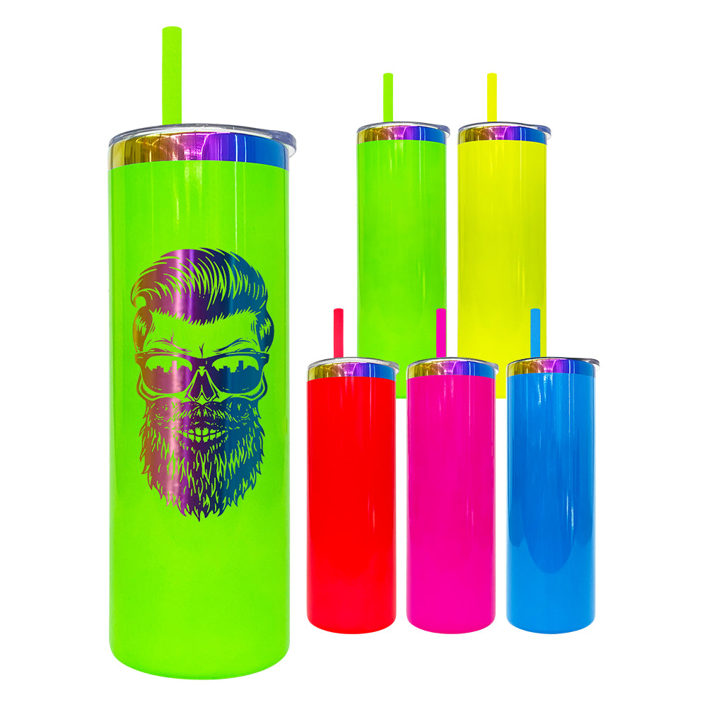 20 Pack 20oz neon rainbow plated double walled stainless steel tumblers for sublimation and laser engraving_GGblanks