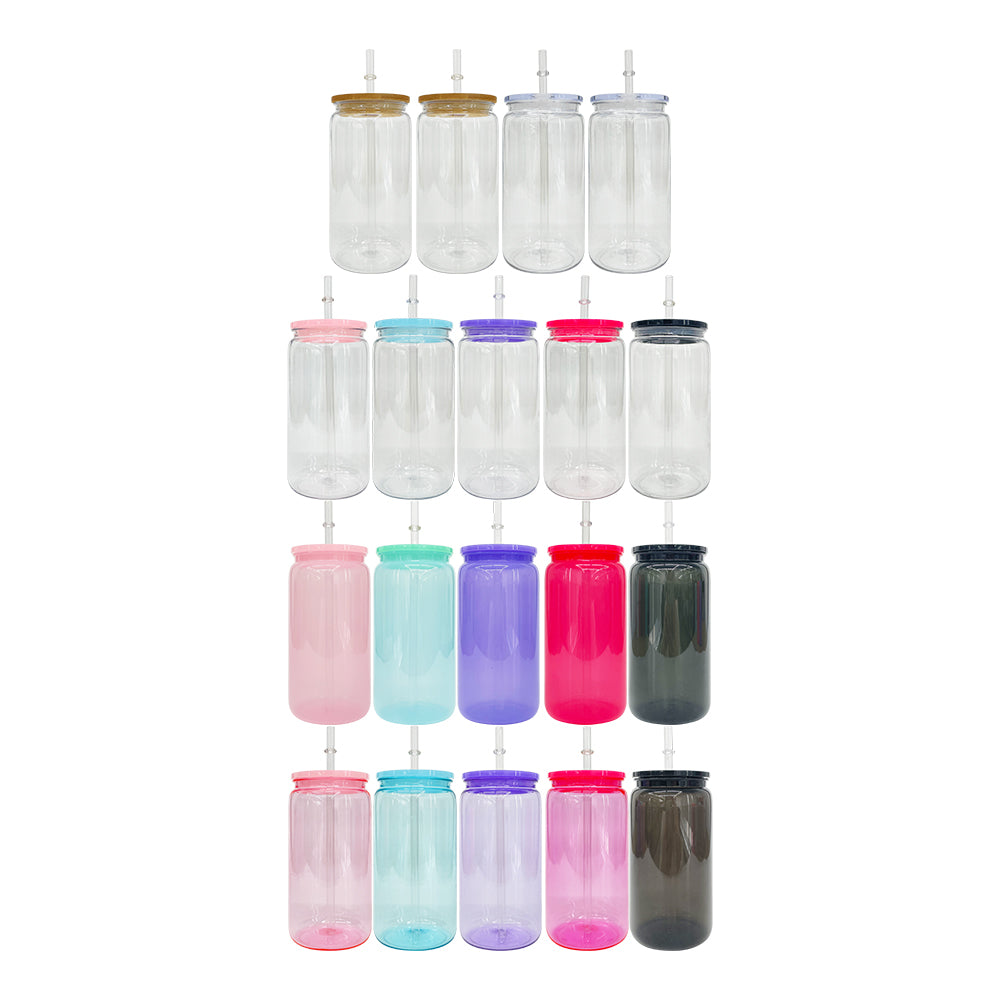 50 Pack 16oz 20oz V2.0 Clear Frosted Plastic Can Macaron Jelly Plastic Cans_GGblanks