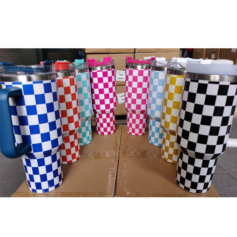 16 Pack 40oz Travel Mug Checkerboard Stainless Steel Mug with Handle H1.0_GGblanks