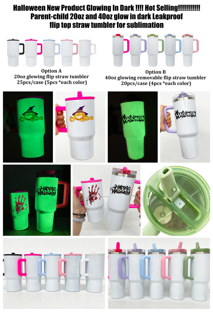 20 Pack 25 Pack GITD Blank Sublimation 20oz 40oz Tumbler with Leakproof Straw Lids_GGblanks