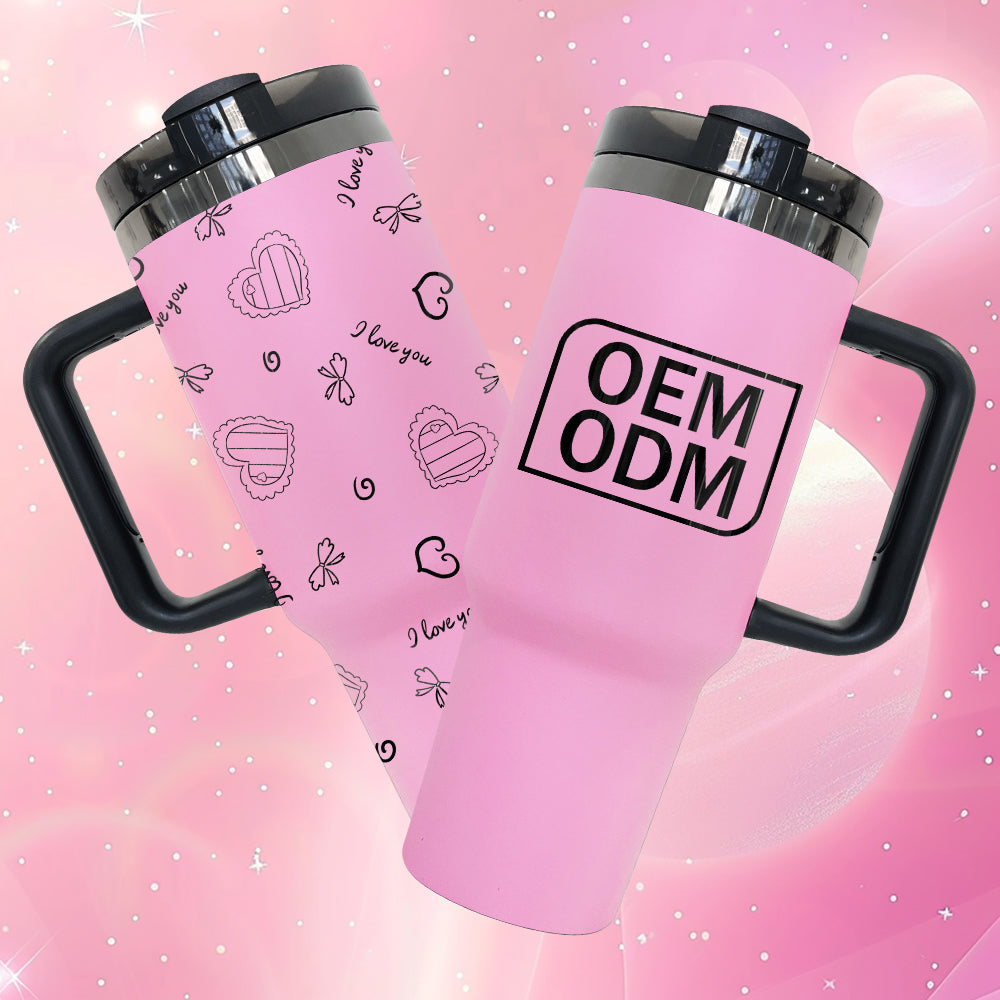 20 Pack USA RTS Pink Powder Coated Mirror Black Plated Underneath 40oz H2.0 Quencher Tumblers_GGblanks