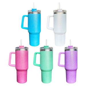 China RTS_40oz Blank Sublimation Glittery Rough Powder Glitter Tumbler Mugs with Handle And Straw ZSQ40002- GGblanks