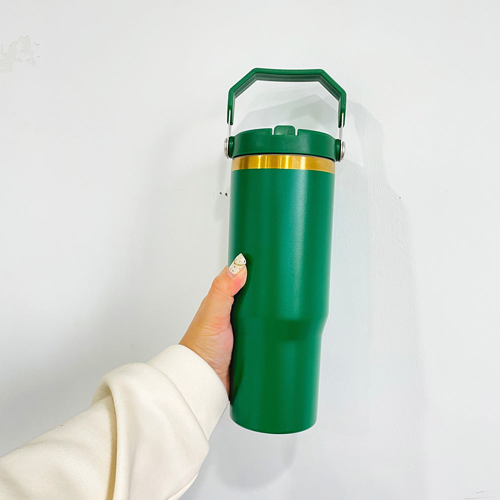 25 Pack 30oz Gold/Copper Plated Christmas Green Red Pink Black White Water Bottles with Flip Straws_GGblanks