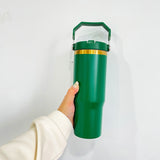 25 Pack 30oz Gold/Copper Plated Christmas Green Red Pink Black White Water Bottles with Flip Straws_GGblanks
