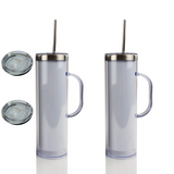 25 Pack Handle Avaliable 20oz White Sublimation Snow Globe Stainless Steel Inner Acrylic Outer Staight Tumbler_GGblanks