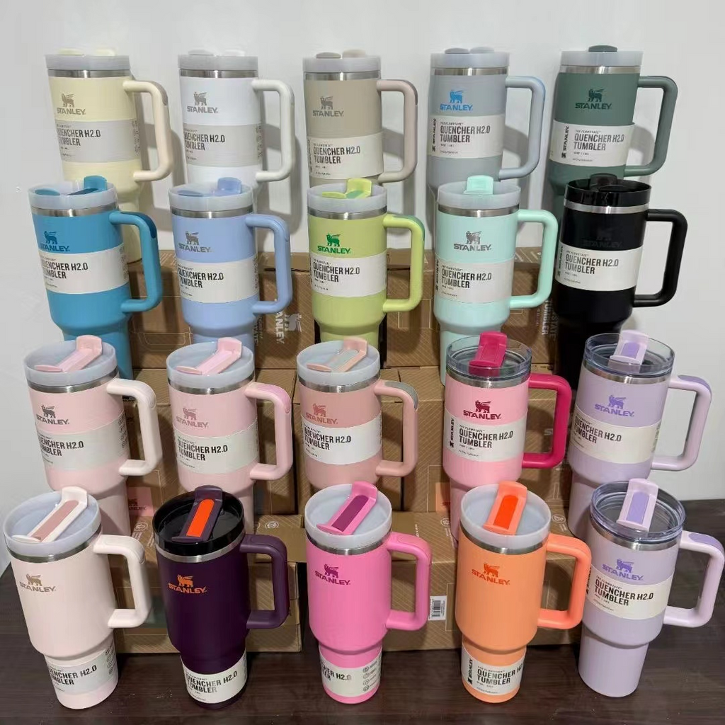 20 Pack 40oz H2.0 Solid Colors Stanley Logo Design Tumblers with Plastic Straw Lids_GGblanks