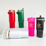 25 Pack 30oz Gold/Copper Plated Christmas Green Red Pink Black White Water Bottles with Flip Straws_GGblanks