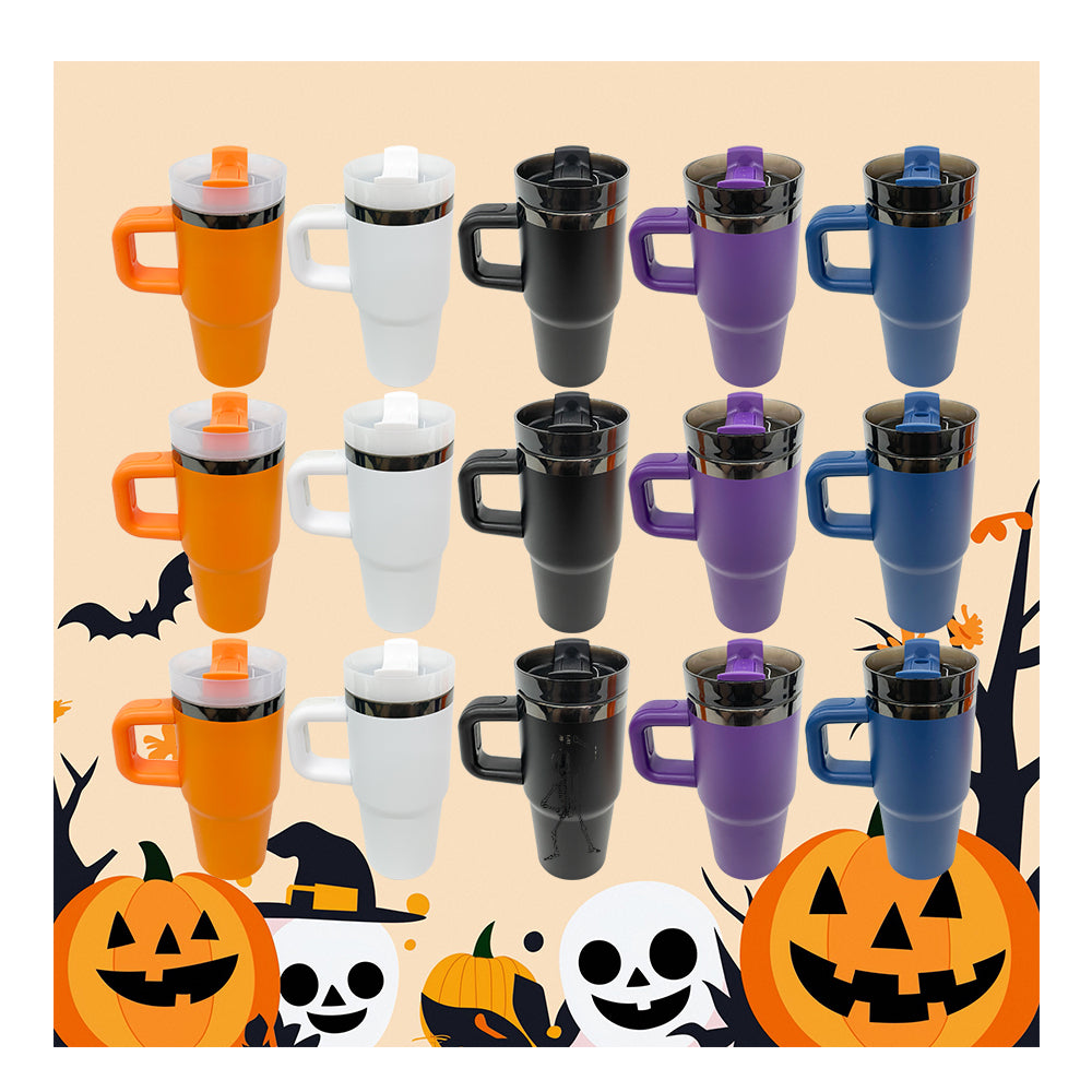 20 Pack 25 Pack Halloween 14oz/40oz Mirror Black Mirror Underneath Powder Coated Quencher Tumbler_GGblanks